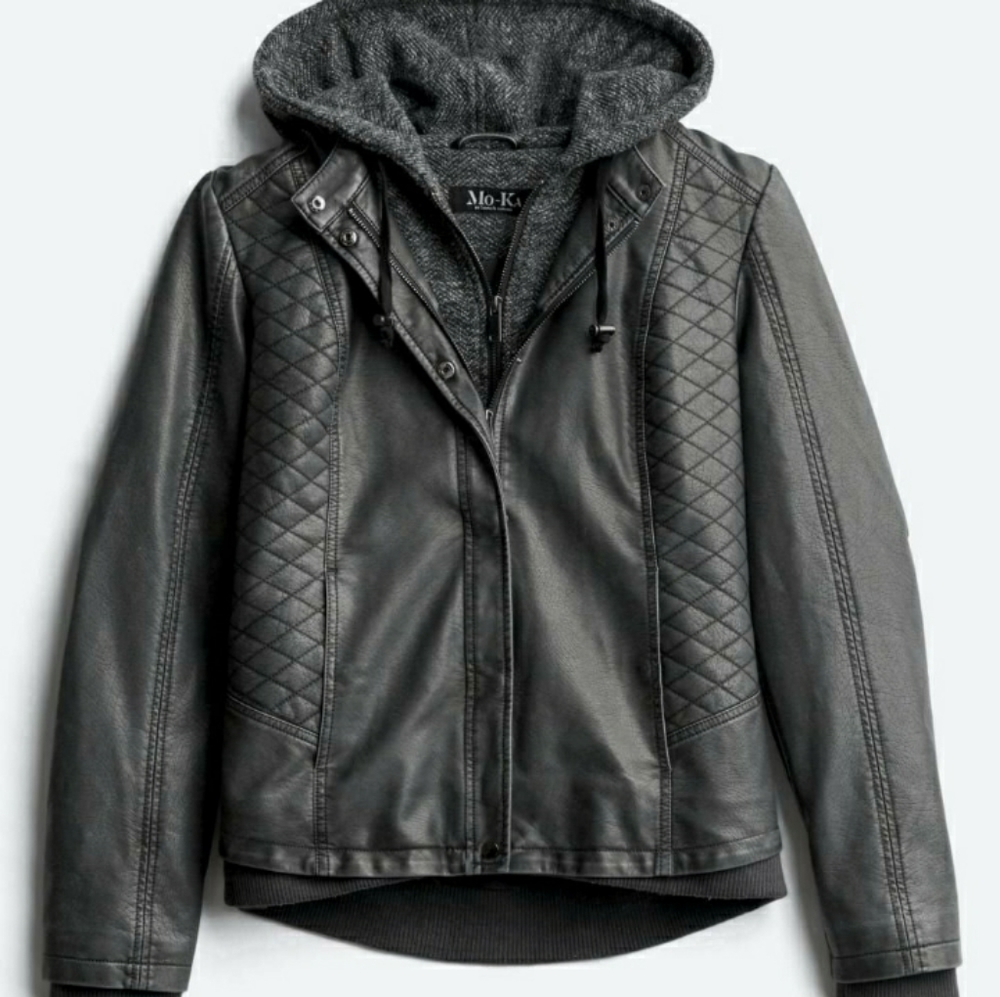 MO-KA MERIAM Knit Faux Leather Hoodie Black. Brand New W/Tags